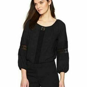 Anne Klein Lace Inset 3/4 Balloon Sleeve Blouse
